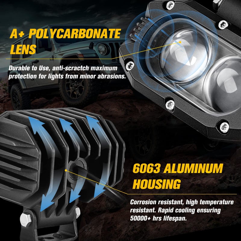 CO LIGHT LED Pod Spot Lights 2PCS 4 inch 96W LED Fog Lights for Truck Offroad Driving Lights SUV ATV Boat Motor Tractor Forklift 3 Years W-arranty - Image 4